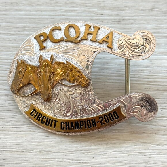 Vintage Silverado Buckle Silver PCQHA Circuit Champion 2000 Western Rodeo Horse - Picture 1 of 11